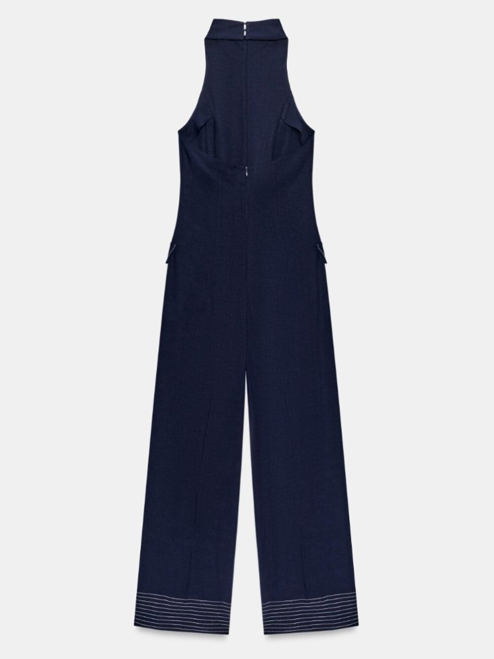 ZARA Contrast Piping Halter Jumpsuit NWT Ink Blue NWT XS - Picture 7 of 16